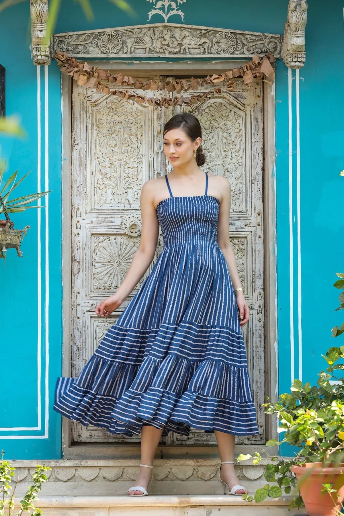 knee length dresses for ladies Barbados Tunis Dress – Rangeela Goa main image 1