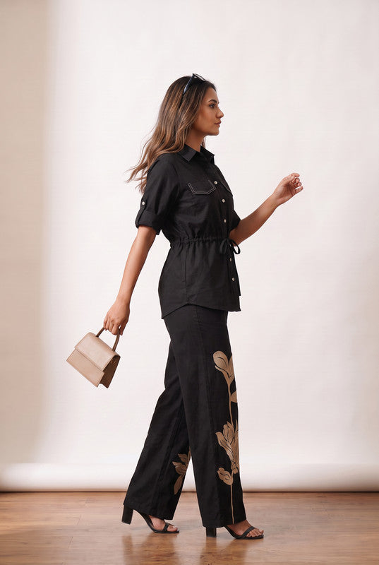 Black Leaf Cotton Flex Embroidered Co-Ord Set