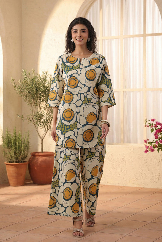 Multicolour Floral Motif Printed Cotton Co-ord Set