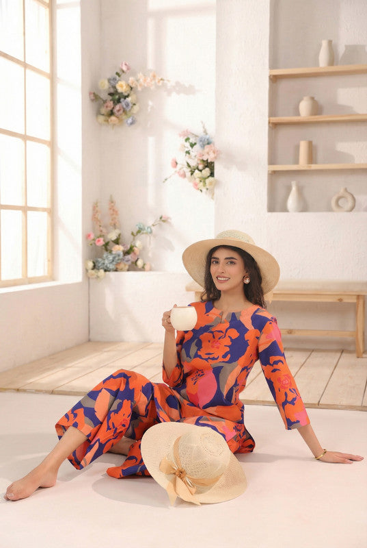 Multicolor Abstract Floral Printed Cotton Co-ord Set