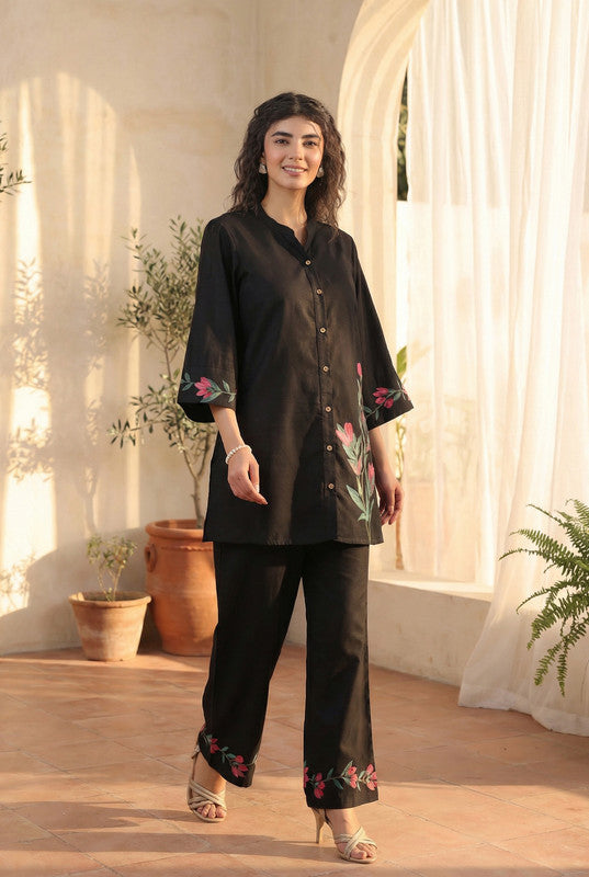Black Floral Printed Cotton Co-ord Set