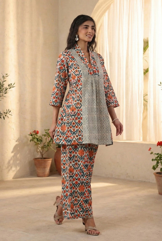 Multicolour Ethnic Floral Printed Cotton Co-ord Set