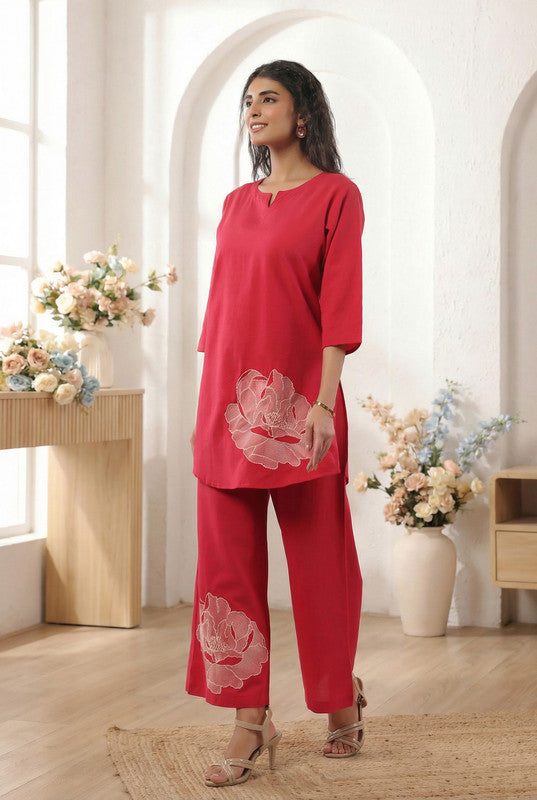 Pink Botanical Floral Printed Cotton Flex Co-ord Set