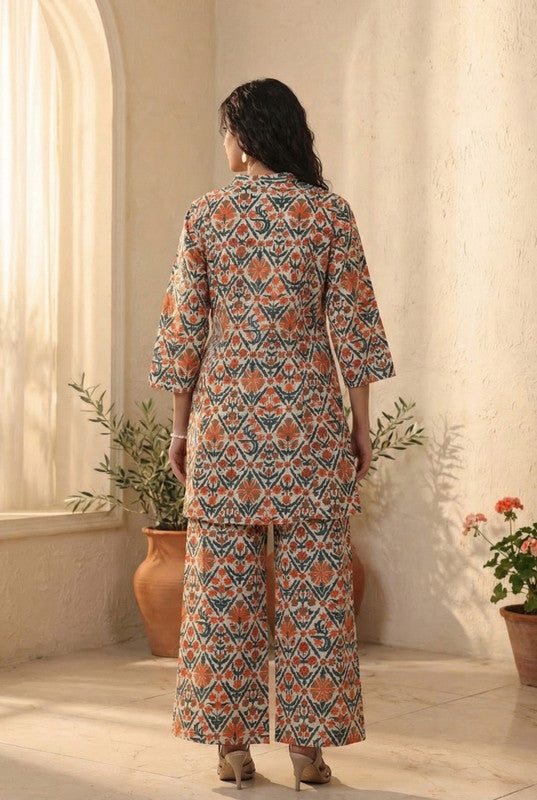 Multicolour Ethnic Floral Printed Cotton Co-ord Set