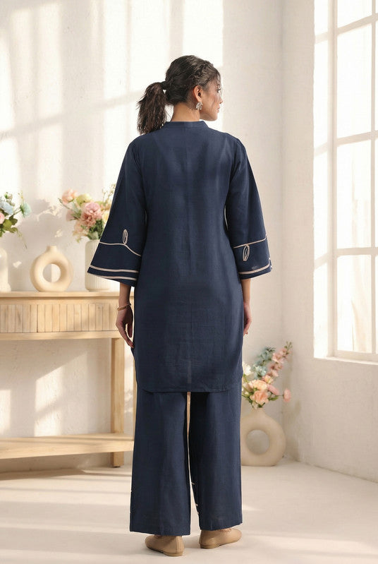 Navy Blue Floral Designer Printed Cotton Co-ord Set