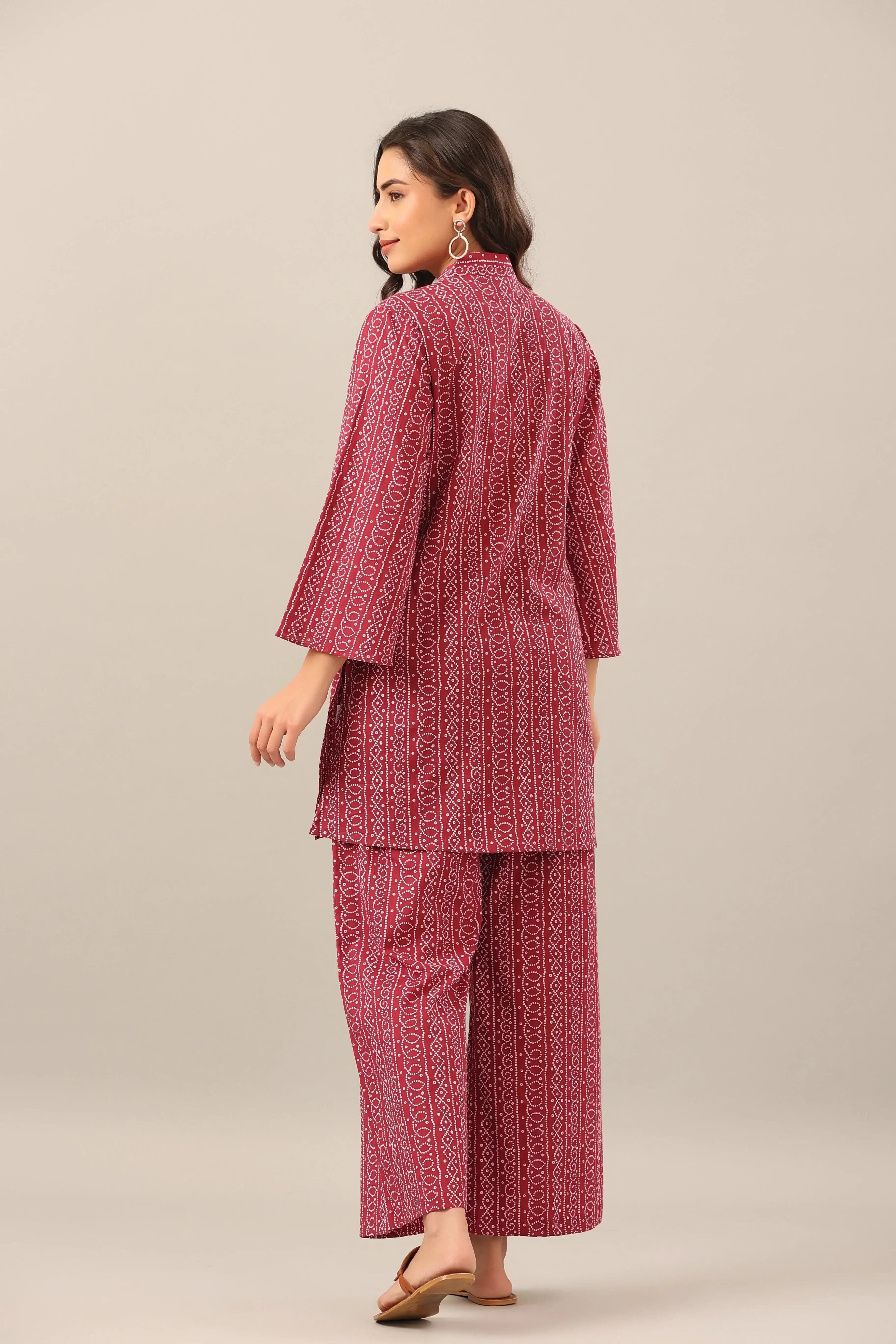Bandhej on Maroon Cotton Palazzo Loungewear Set
