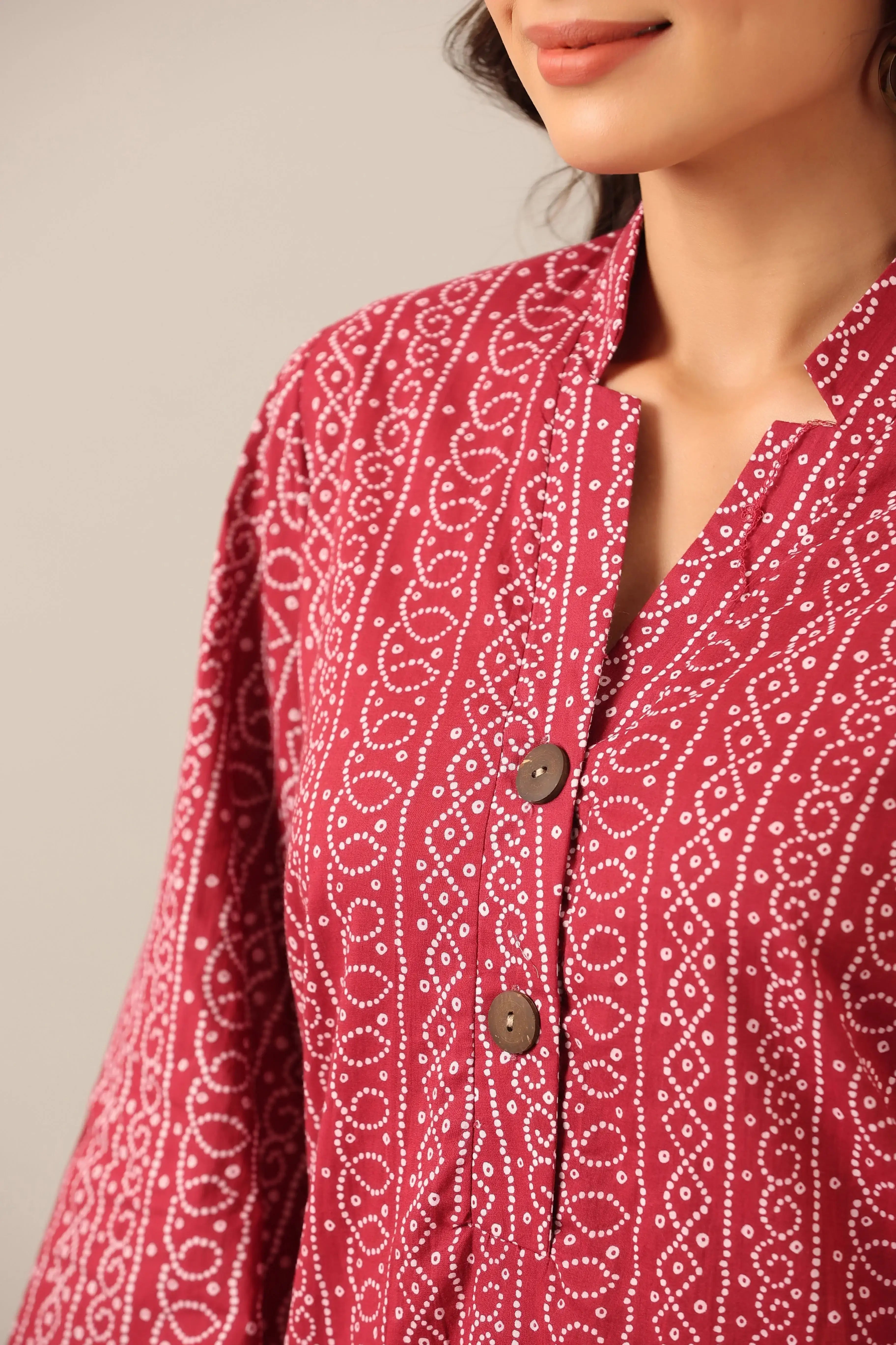 Bandhej on Maroon Cotton Palazzo Loungewear Set