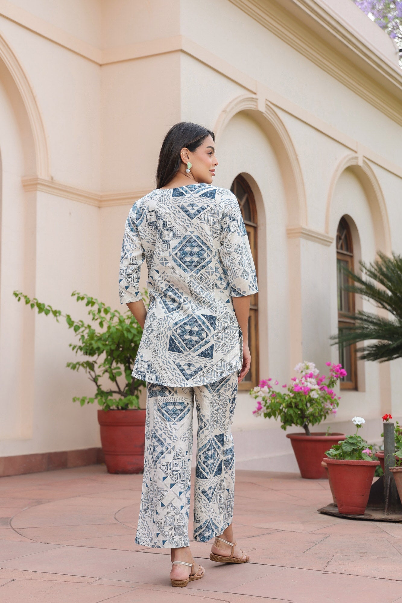 Pastel Puzzle Cotton Flex Palazzo Loungewear Set