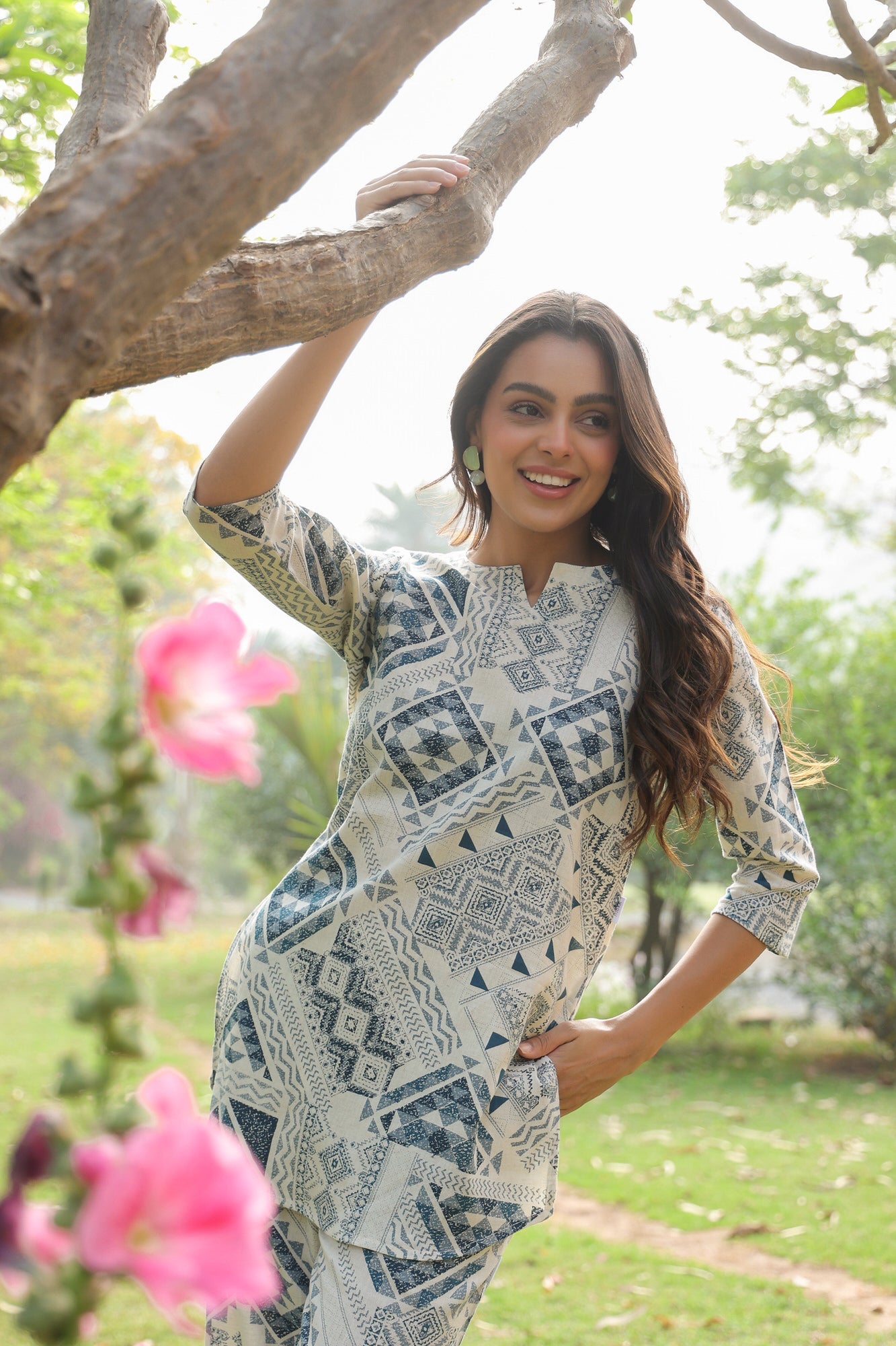 Pastel Puzzle Cotton Flex Palazzo Loungewear Set