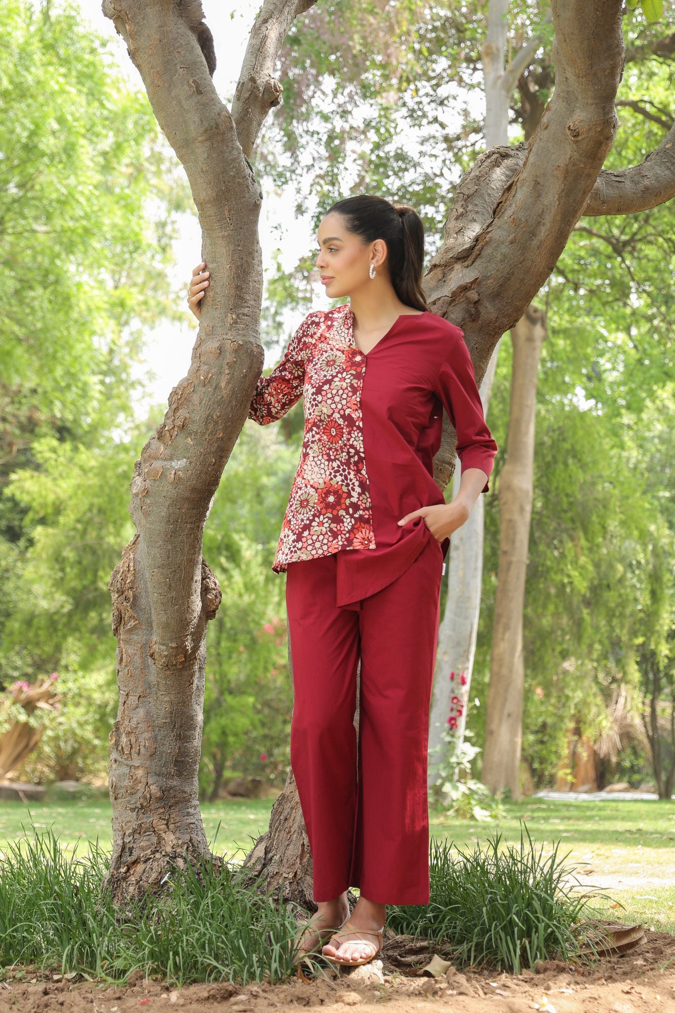 Duet in Carmine Cotton Co-ord Set