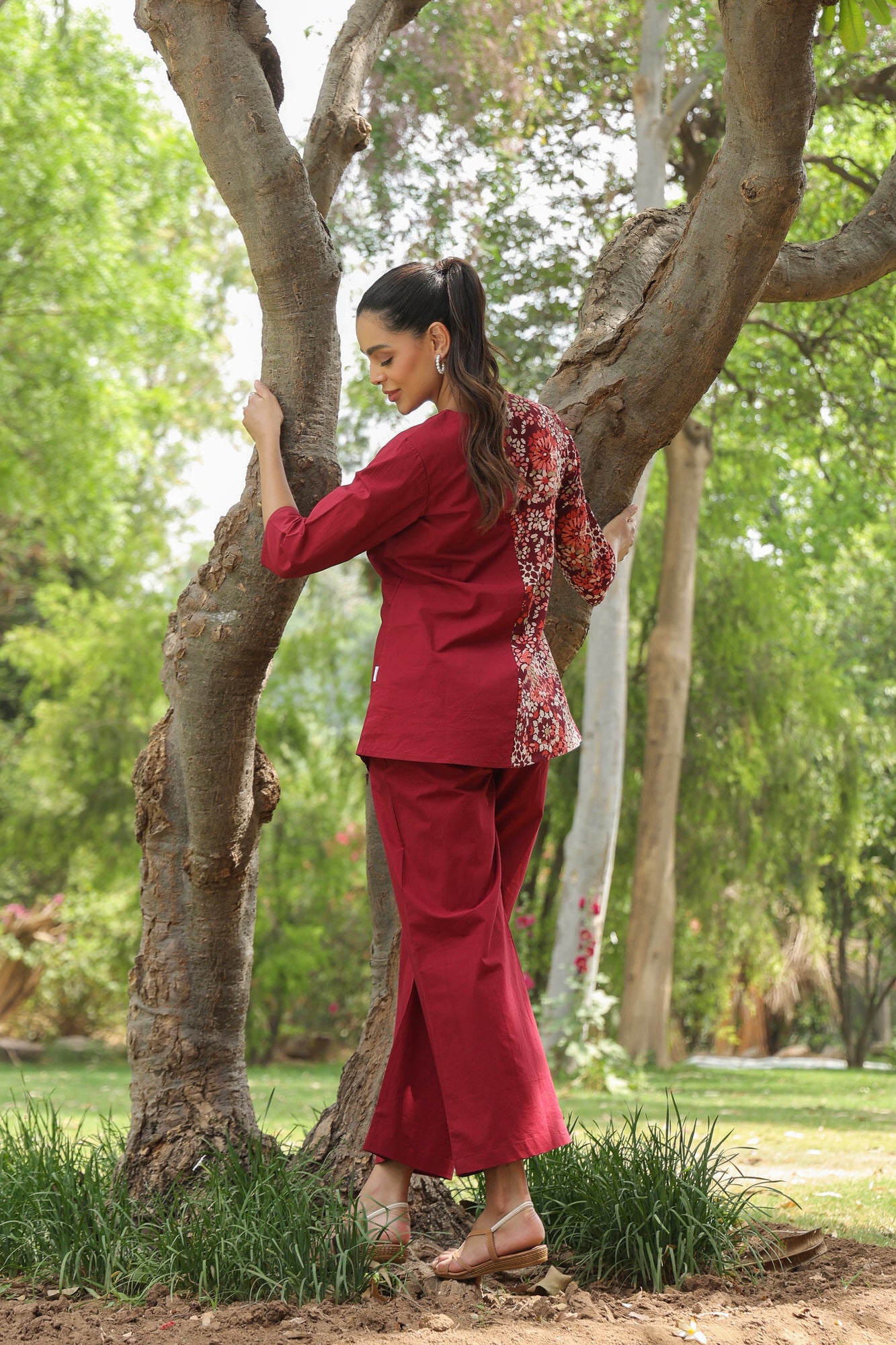 Duet in Carmine Cotton Co-ord Set