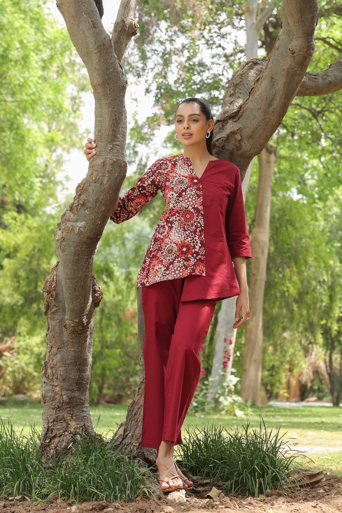 Duet in Carmine Cotton Co-ord Set