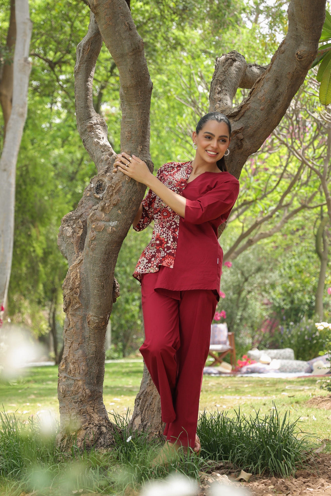 Duet in Carmine Cotton Co-ord Set