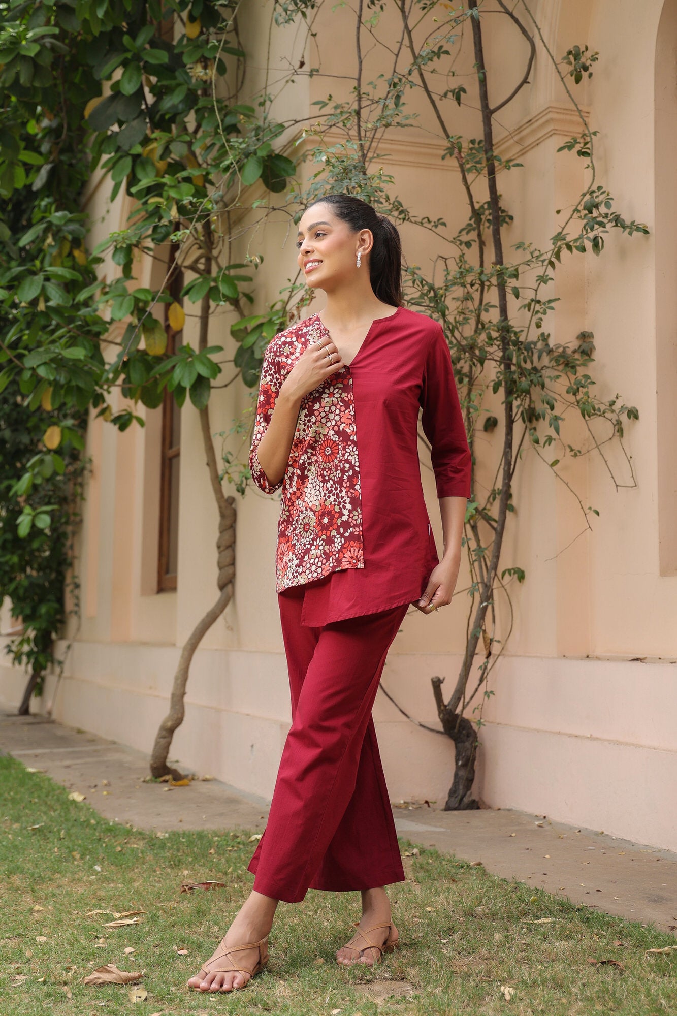 Duet in Carmine Cotton Co-ord Set