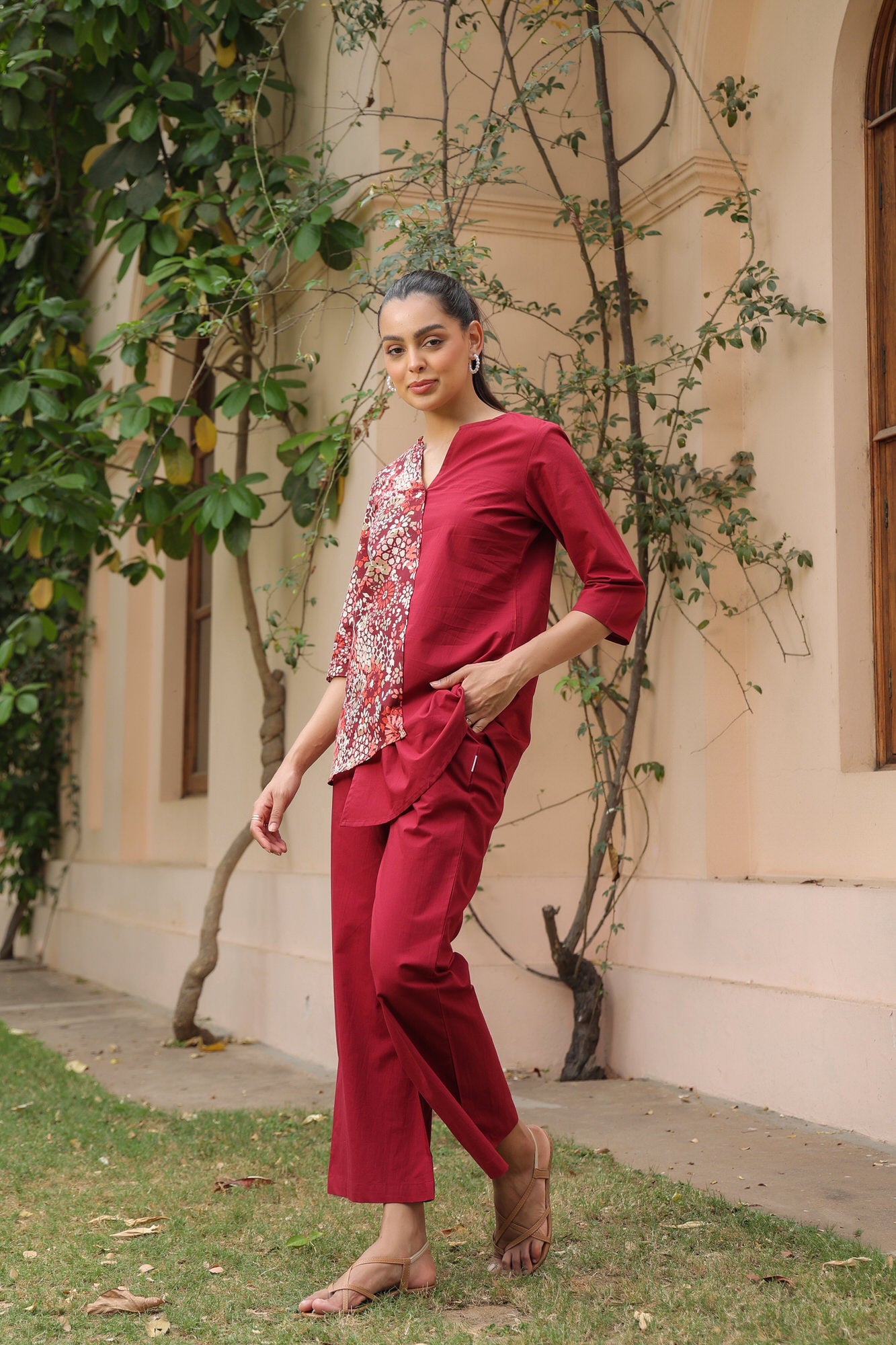 Duet in Carmine Cotton Co-ord Set