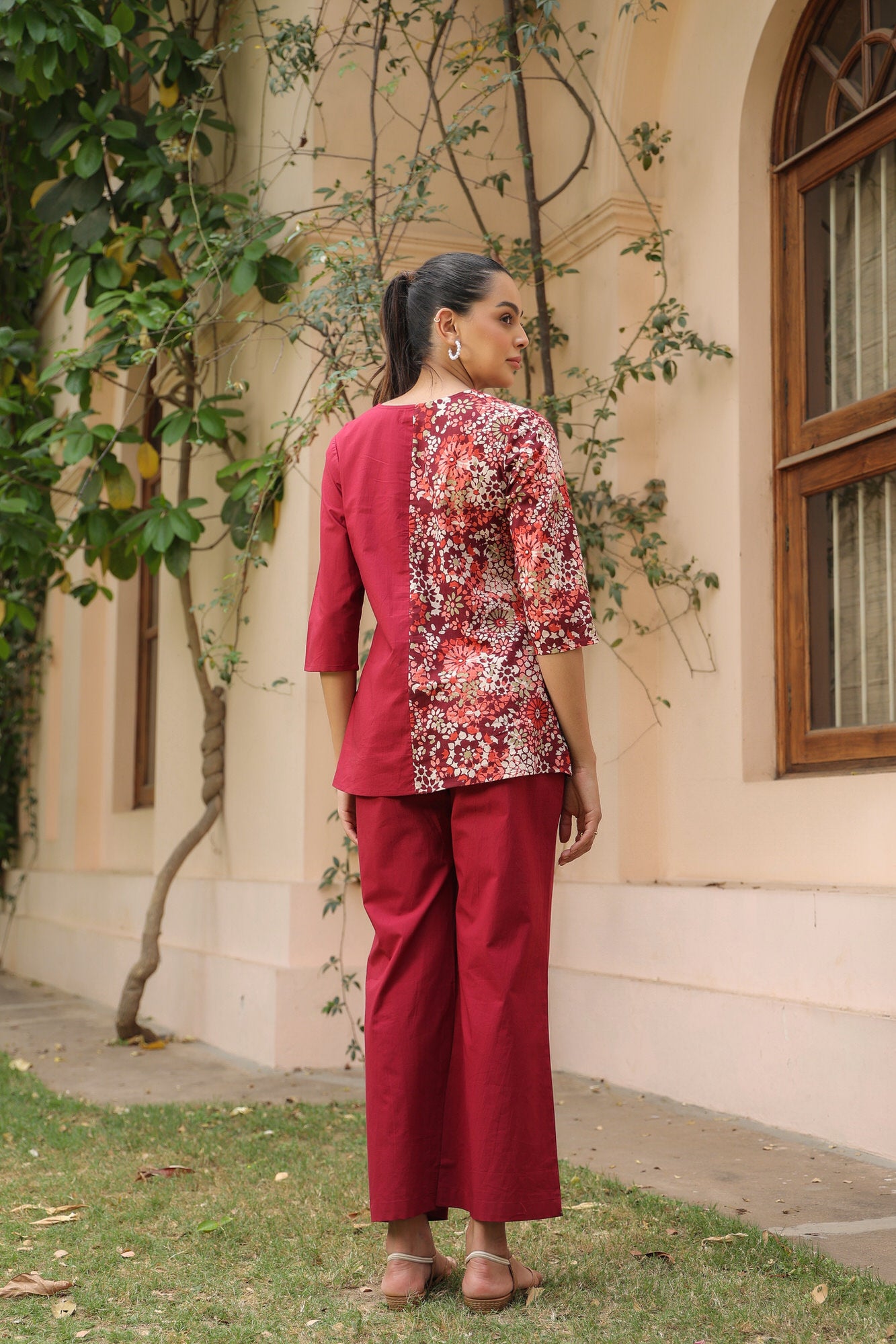 Duet in Carmine Cotton Co-ord Set