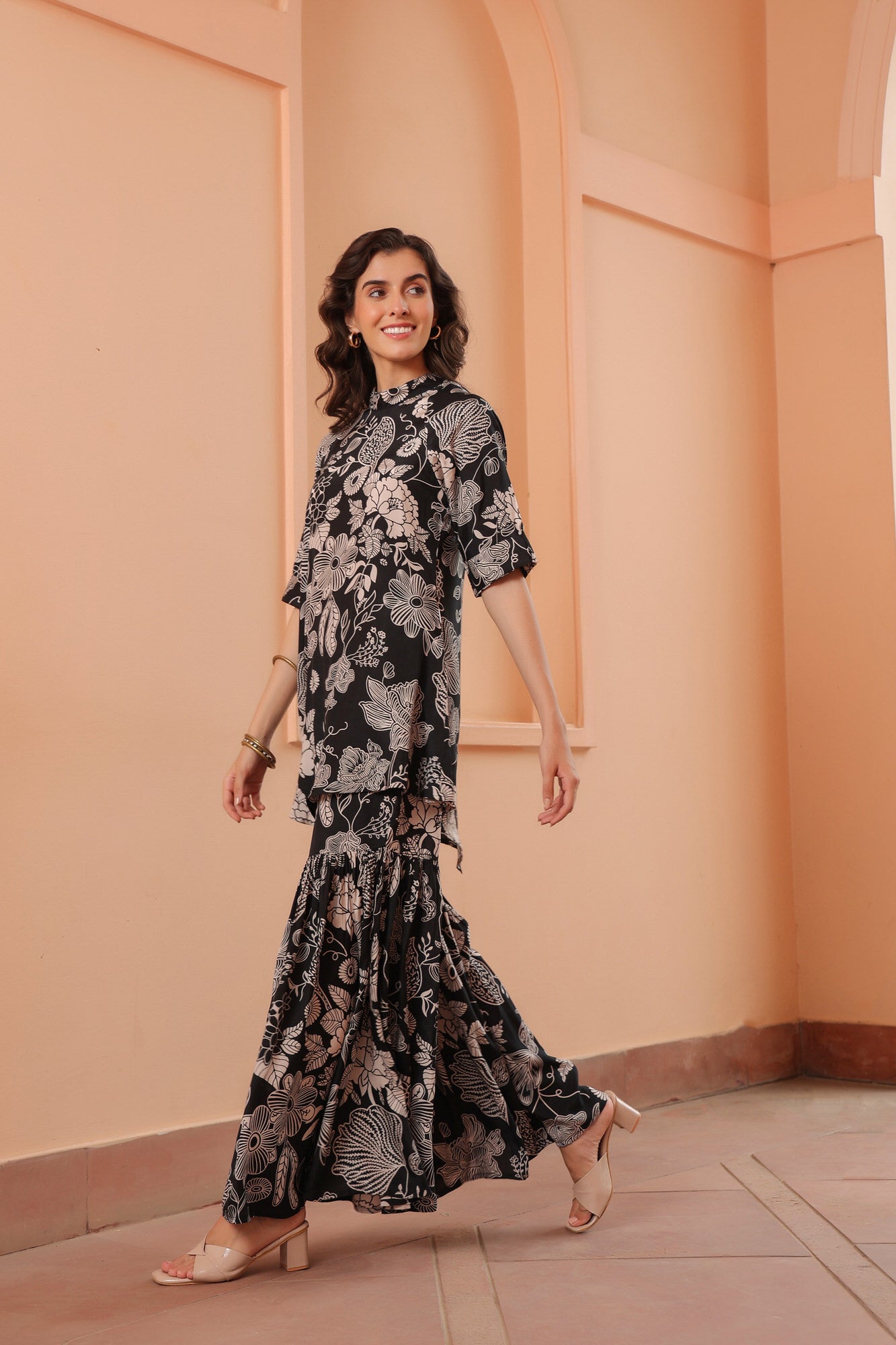 Inkblot Iris Sharara Russian Silk Co-ord Set