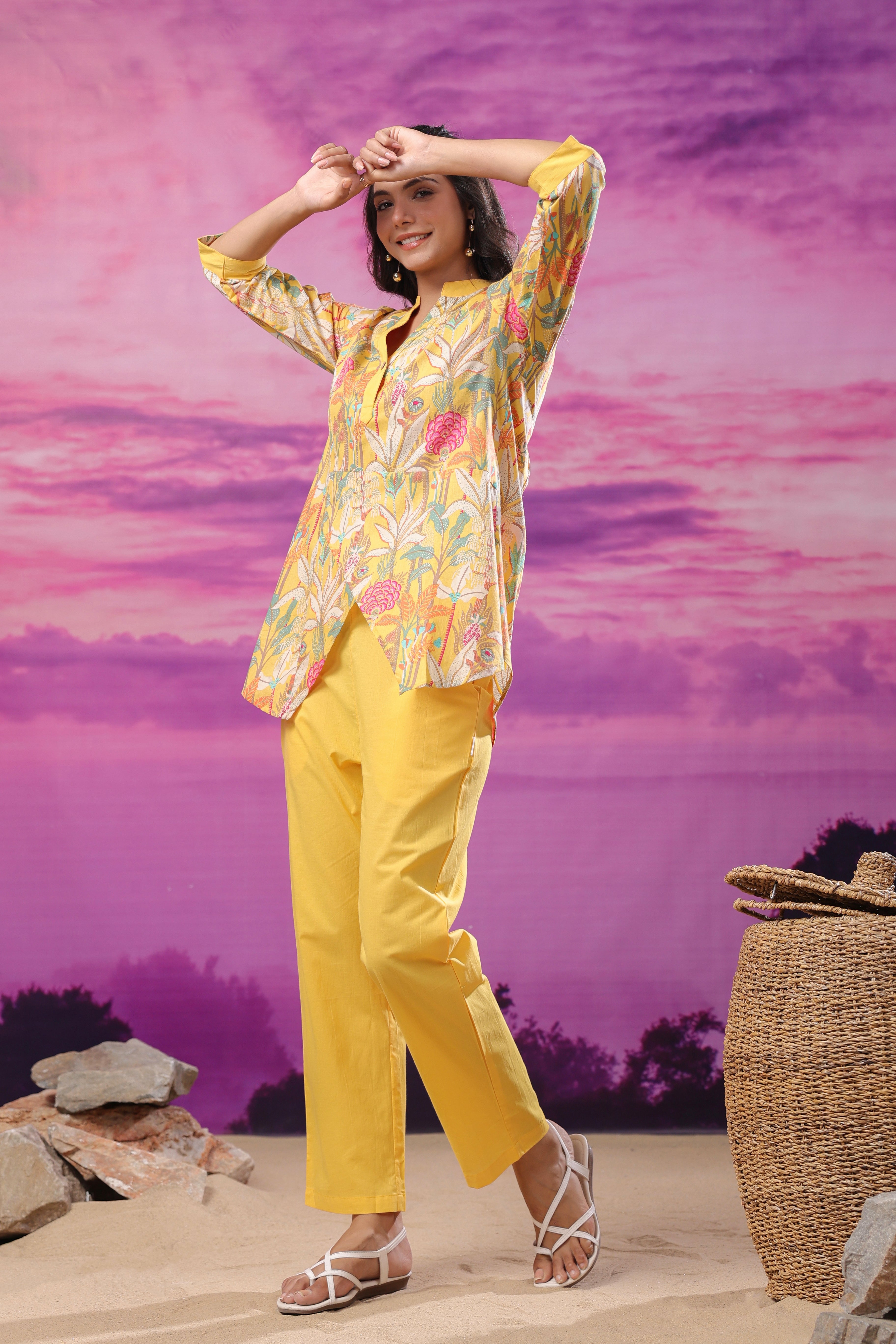 Elysian Bloom Yellow Cotton Co-ord Set