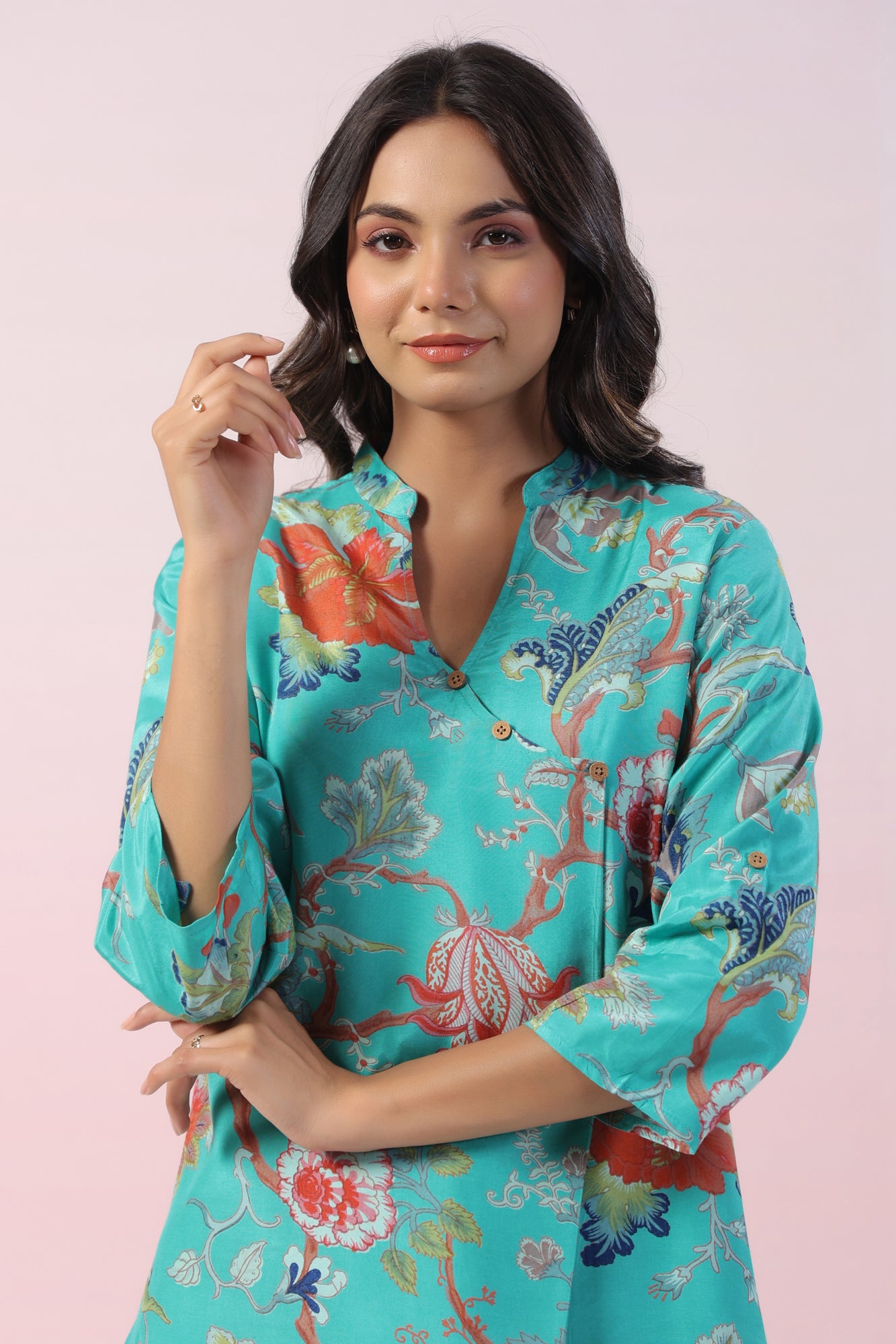 Misty Ocean Floral Russian Silk Co-ord Set