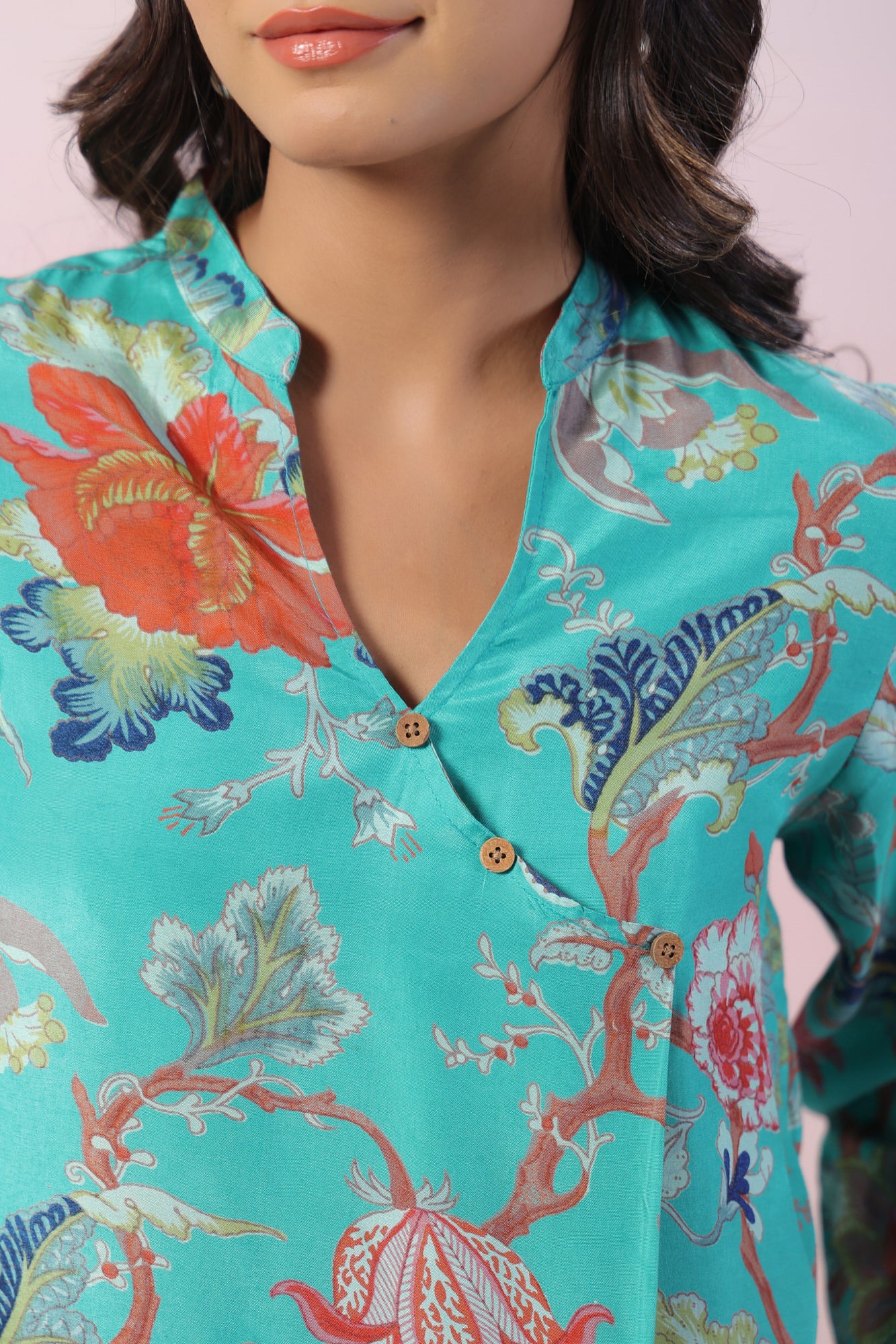 Misty Ocean Floral Russian Silk Co-ord Set