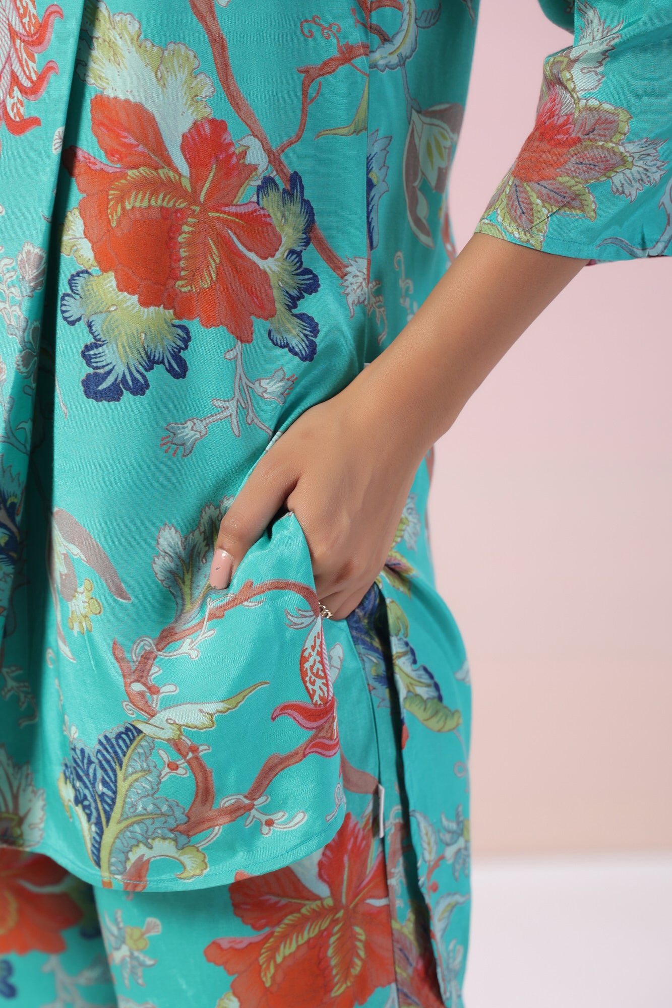 Misty Ocean Floral Russian Silk Co-ord Set