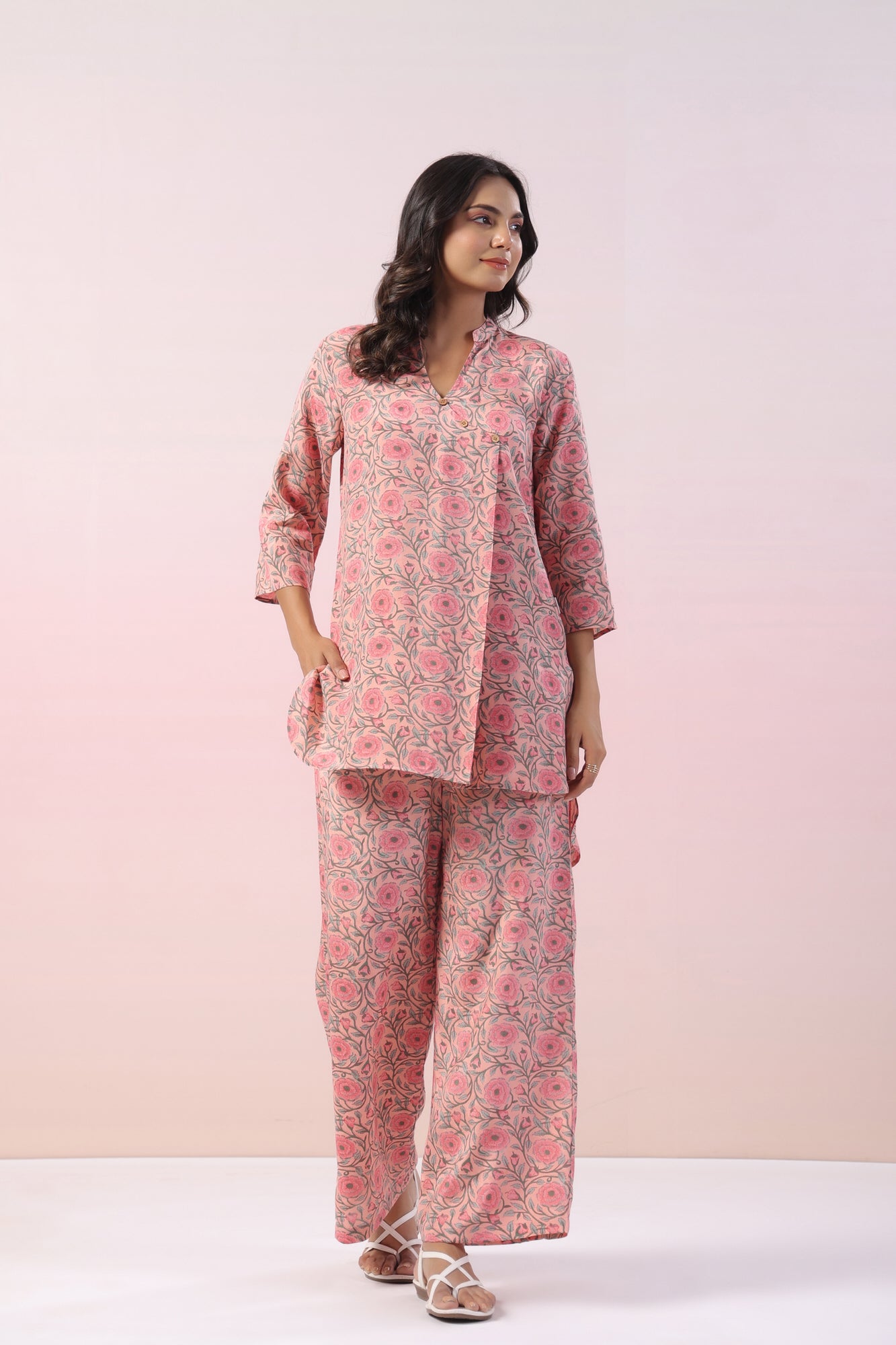 Juni Jaal Floral Russian Silk Co-ord Set
