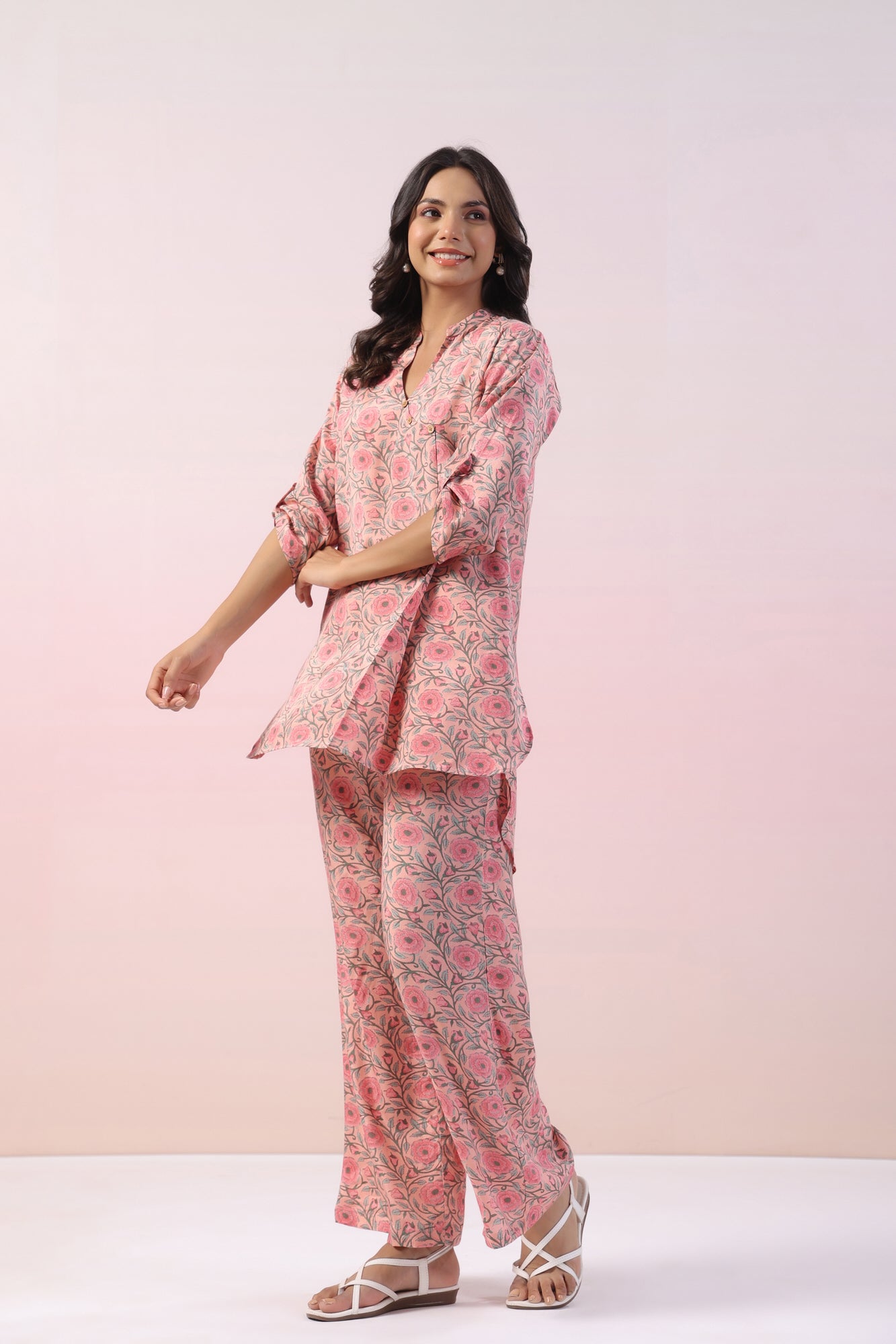 Juni Jaal Floral Russian Silk Co-ord Set
