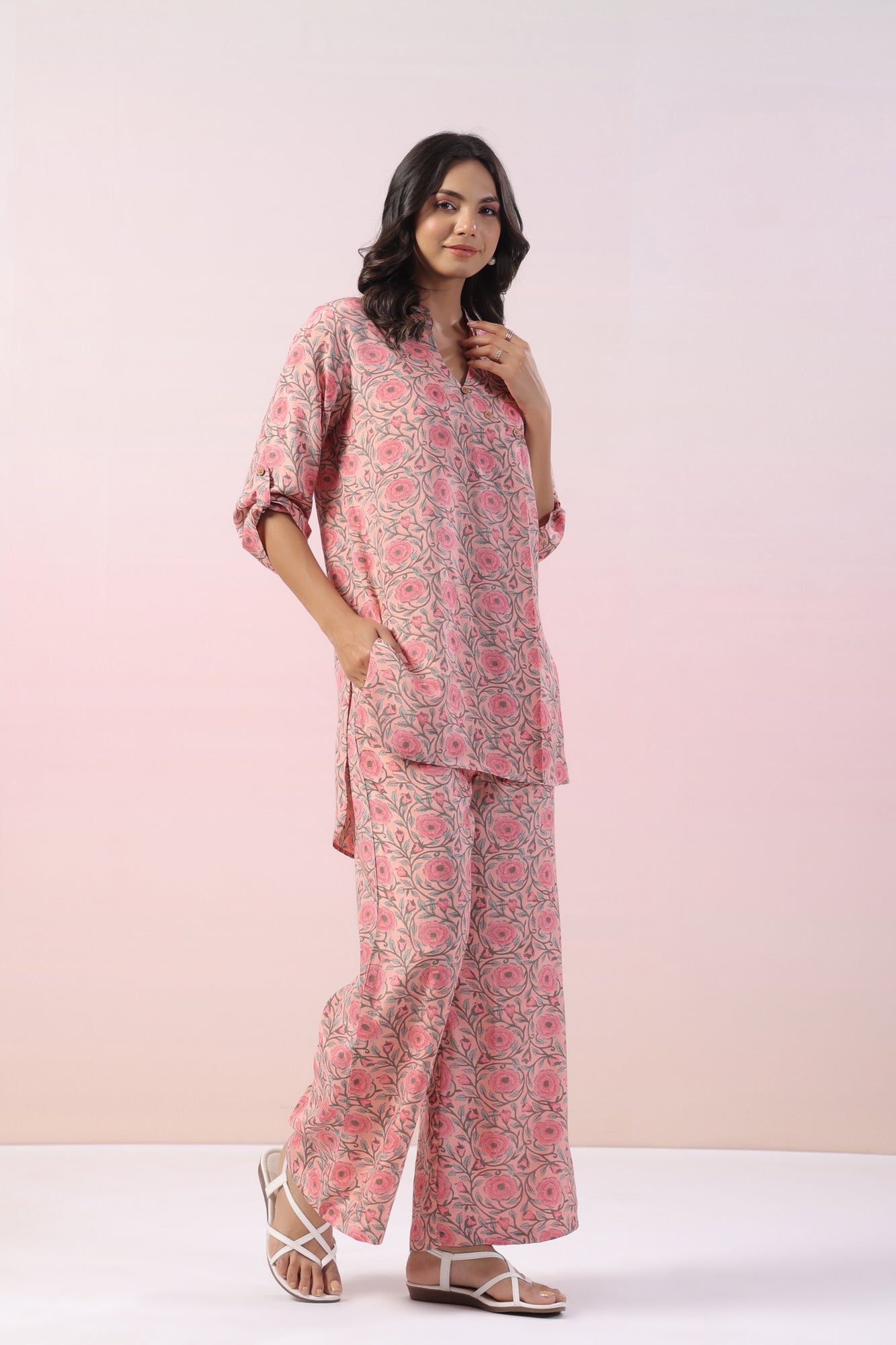 Juni Jaal Floral Russian Silk Co-ord Set