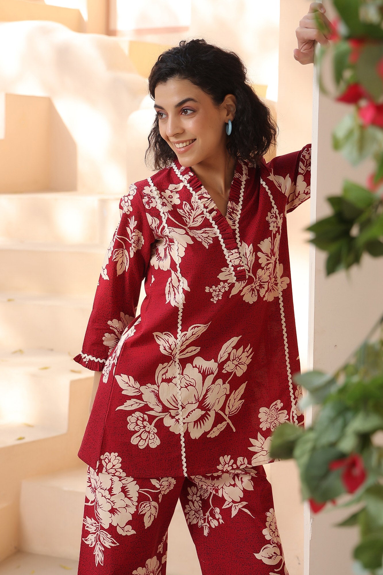 Kinetic Maroon Cotton Co-ord Set