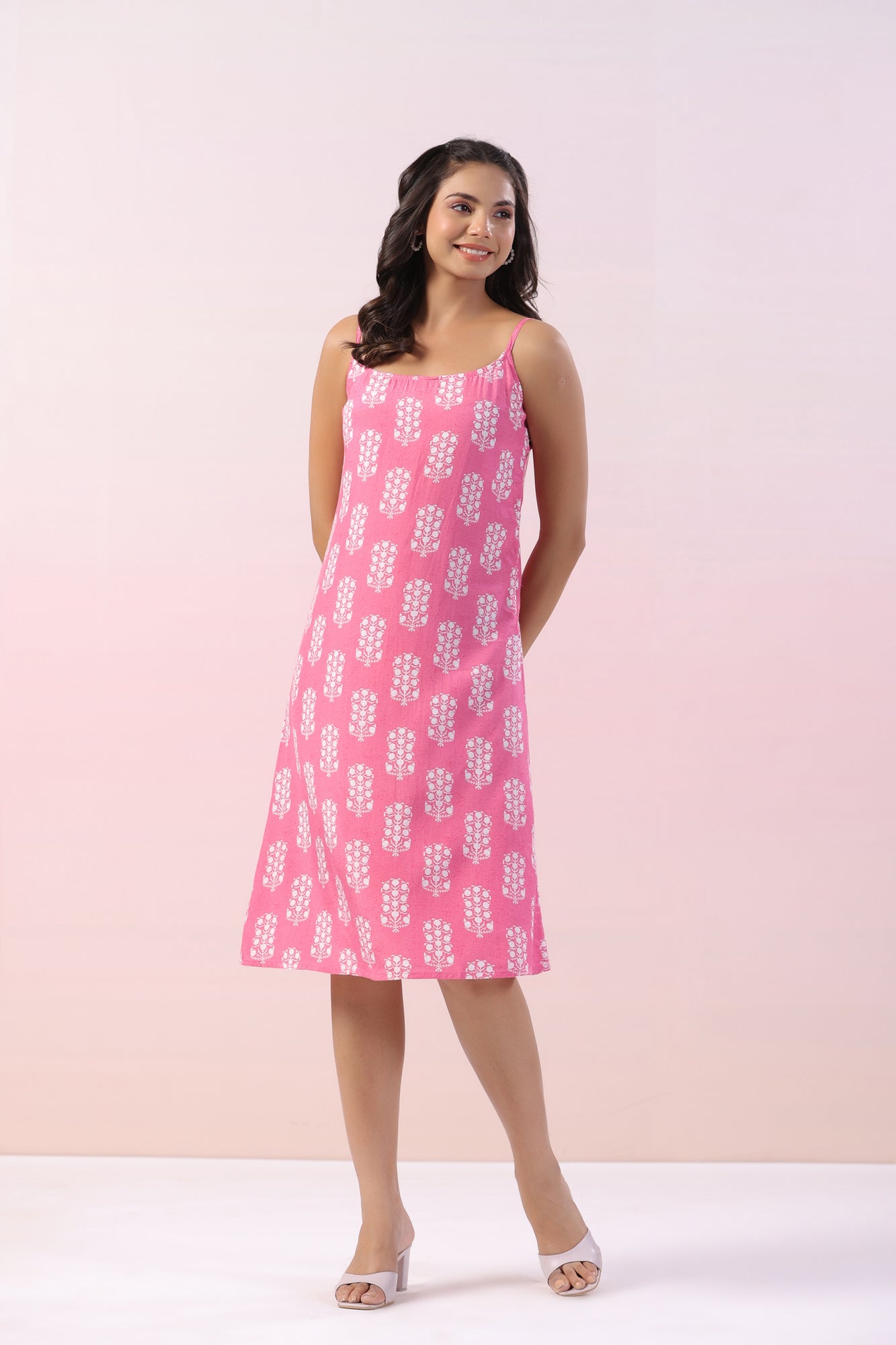 Freesia Pink Motif Russian Silk Dress