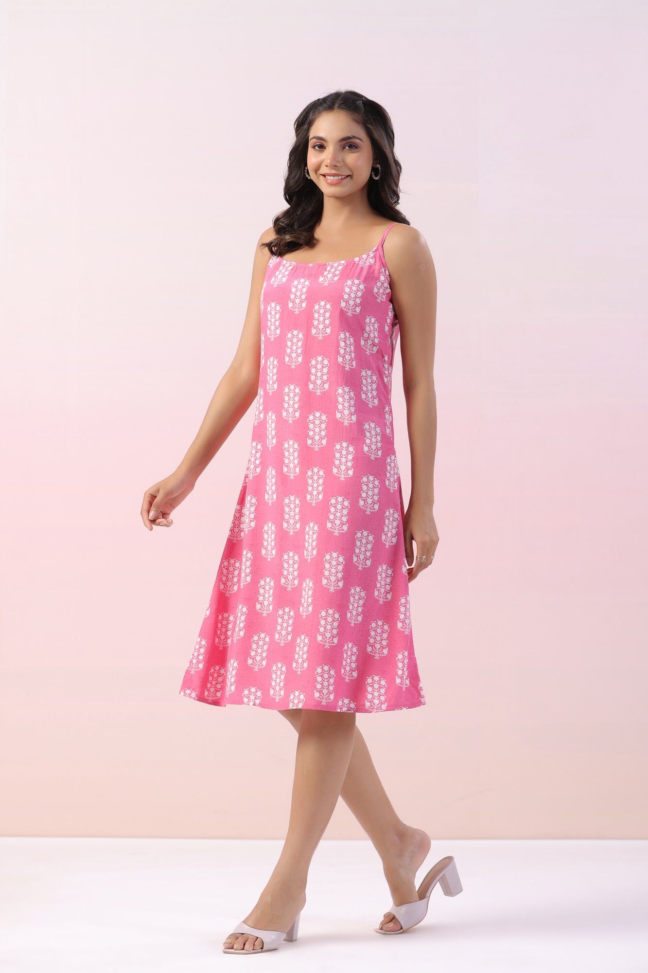 Freesia Pink Motif Russian Silk Dress