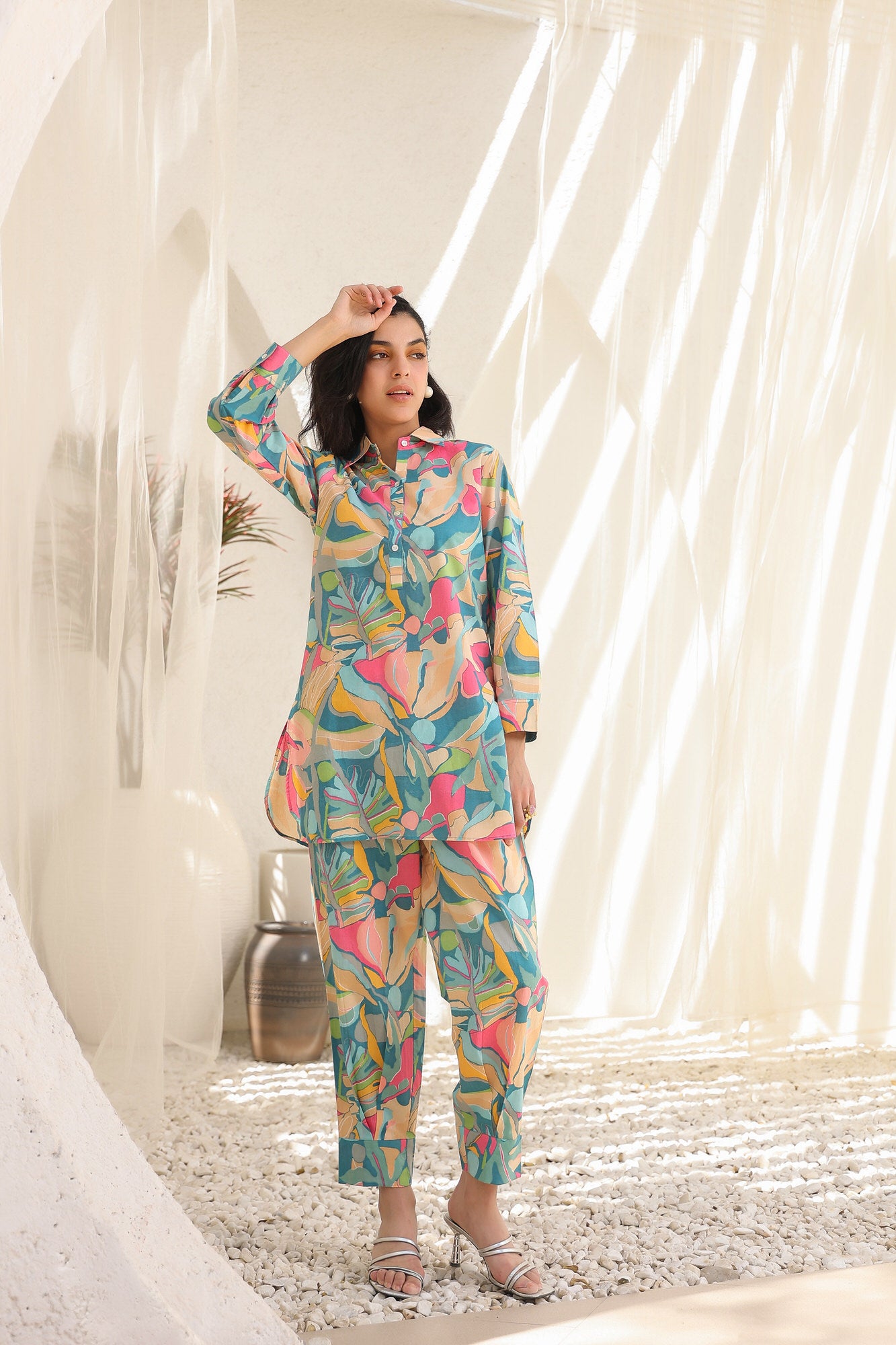 Coral & Sky Cotton Co-ord Set