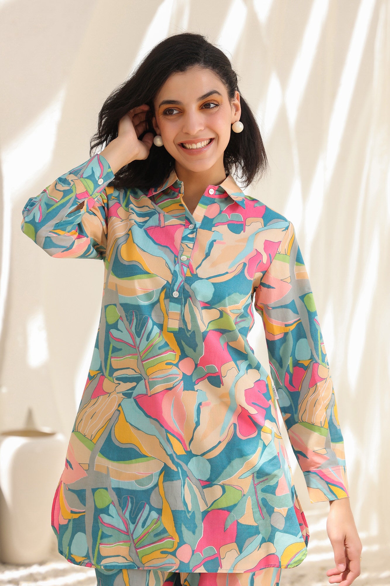 Coral & Sky Cotton Co-ord Set