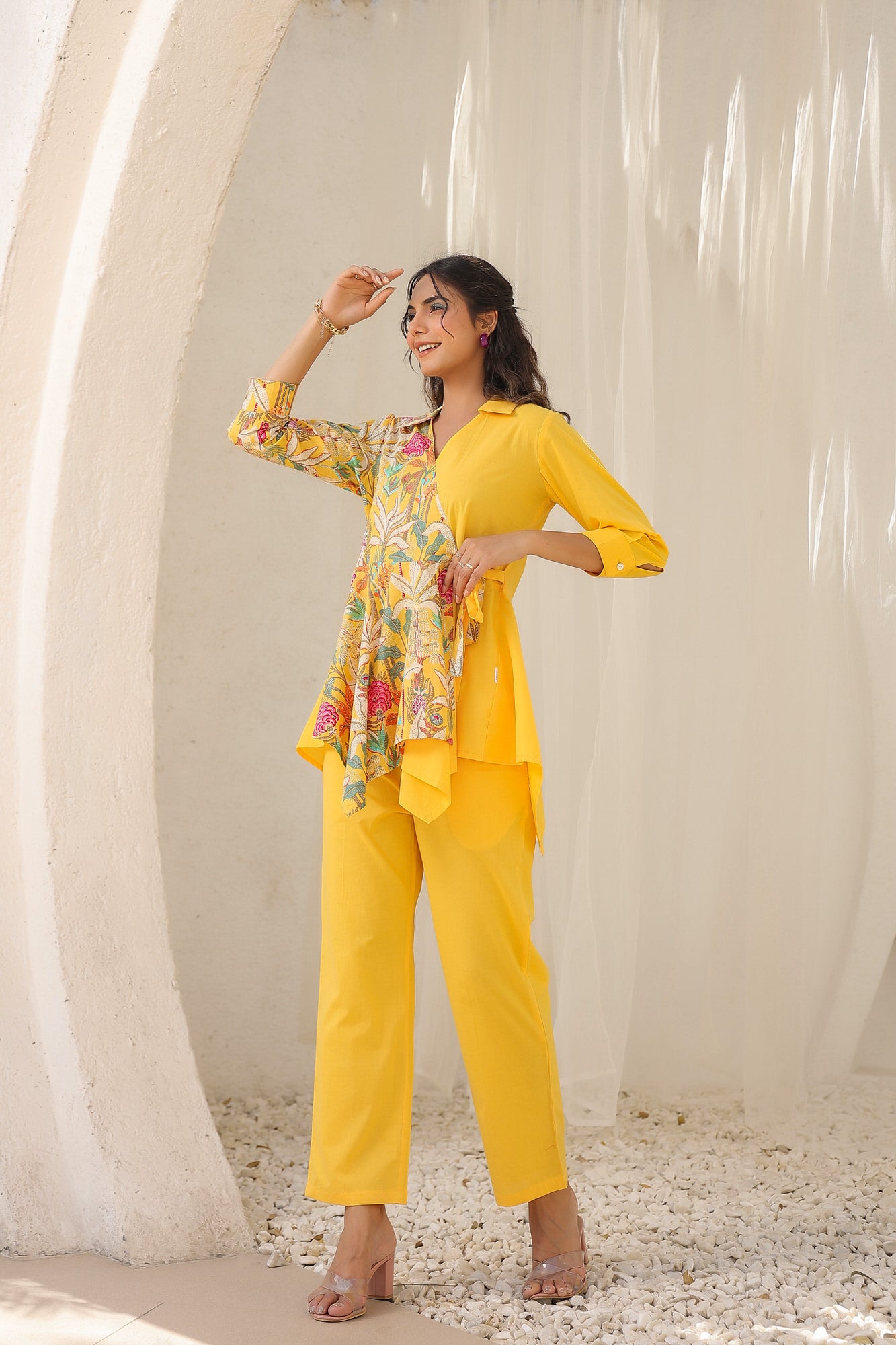 Colour Block Yellow Cotton Co-ord Set