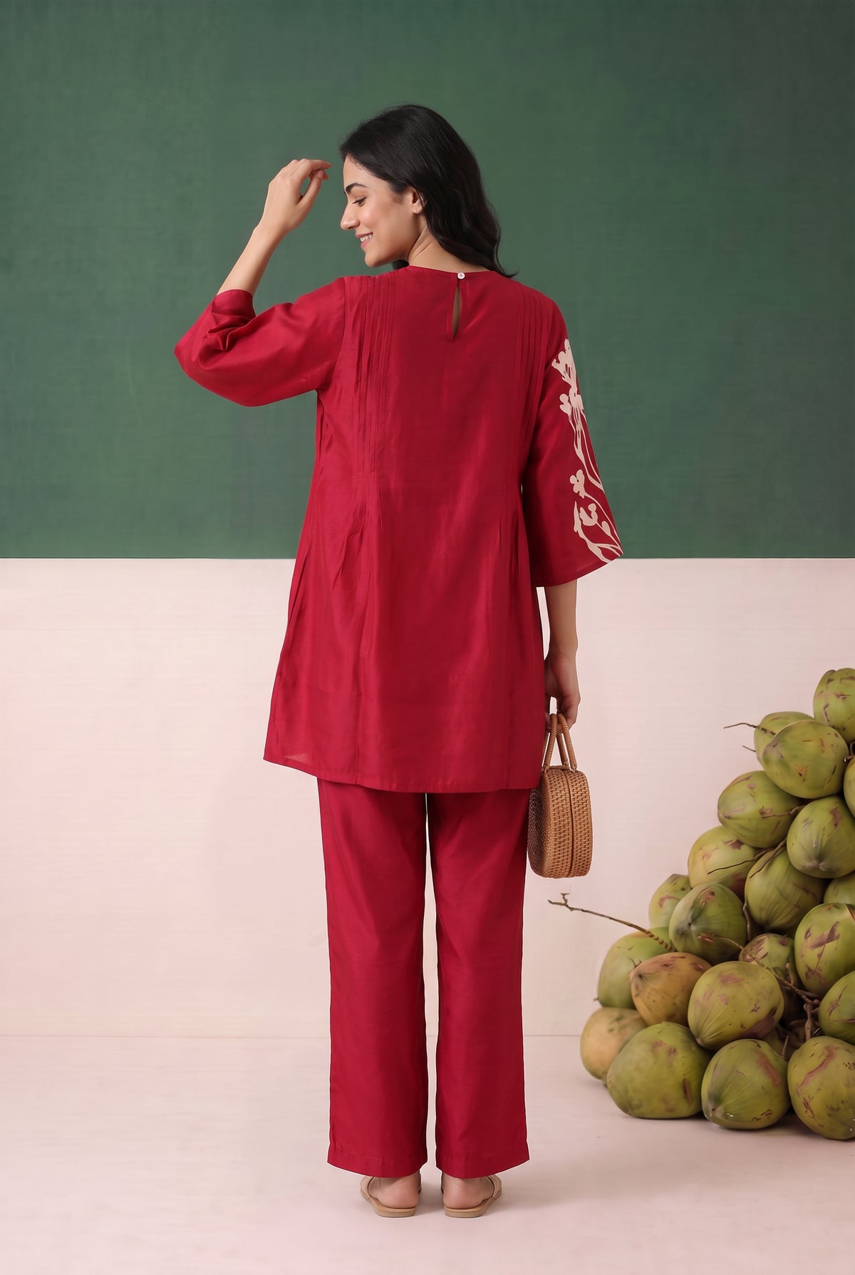 Red Leaf Russian Silk Co-ord set