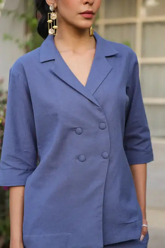 Ocean Blue Blazer Cotton Flex Co-ord Set