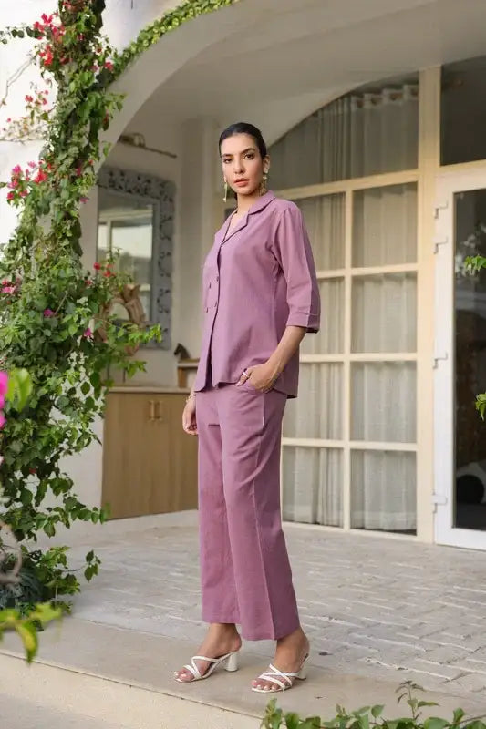 Mauve Bliss Blazer Cotton Flex Co-ord Set