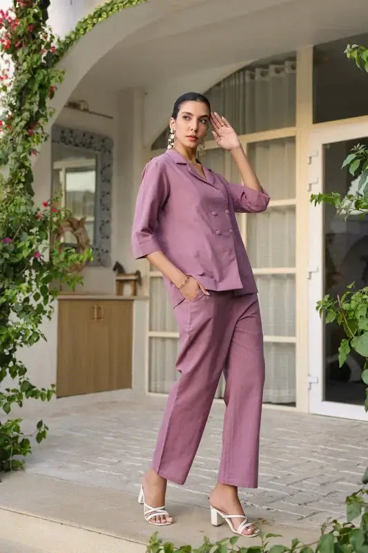 Mauve Bliss Blazer Cotton Flex Co-ord Set