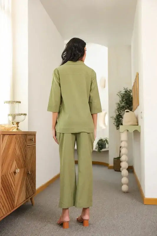 Sage Green Cotton Flex Blazer Co-ord Set