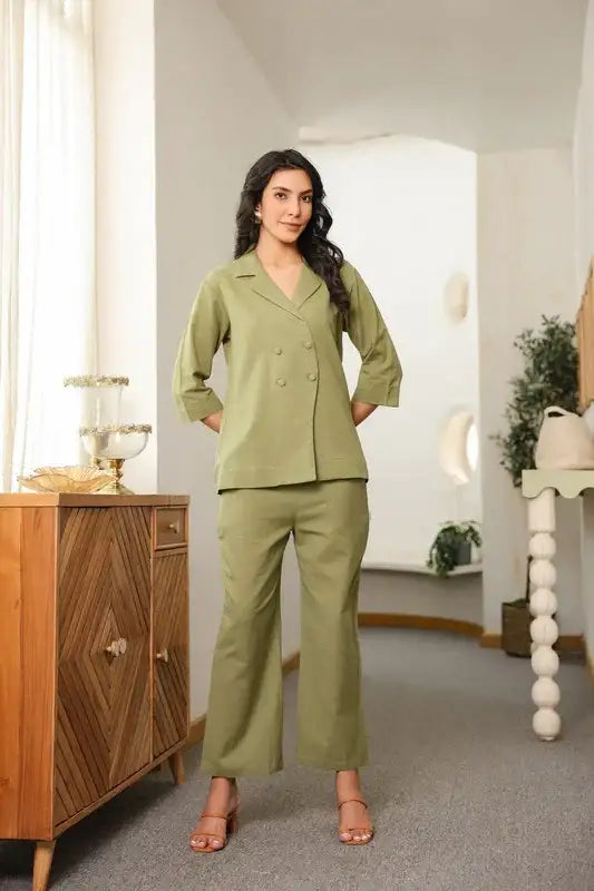 Sage Green Cotton Flex Blazer Co-ord Set
