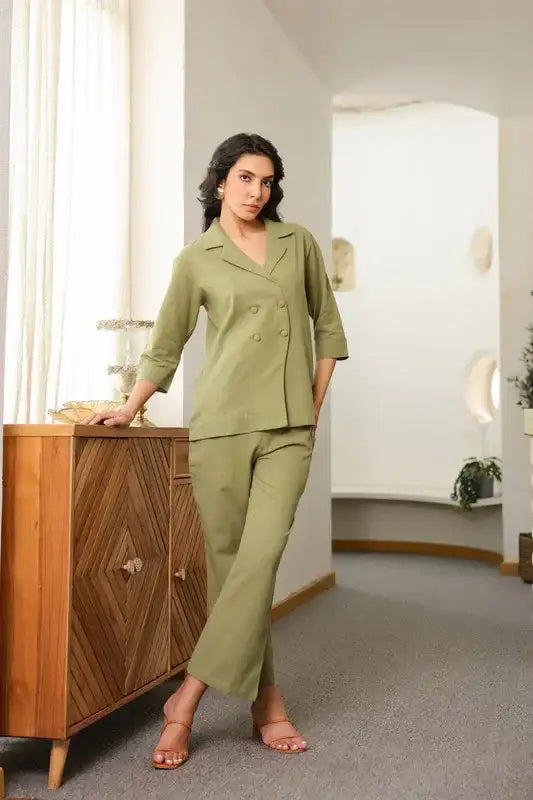 Sage Green Cotton Flex Blazer Co-ord Set