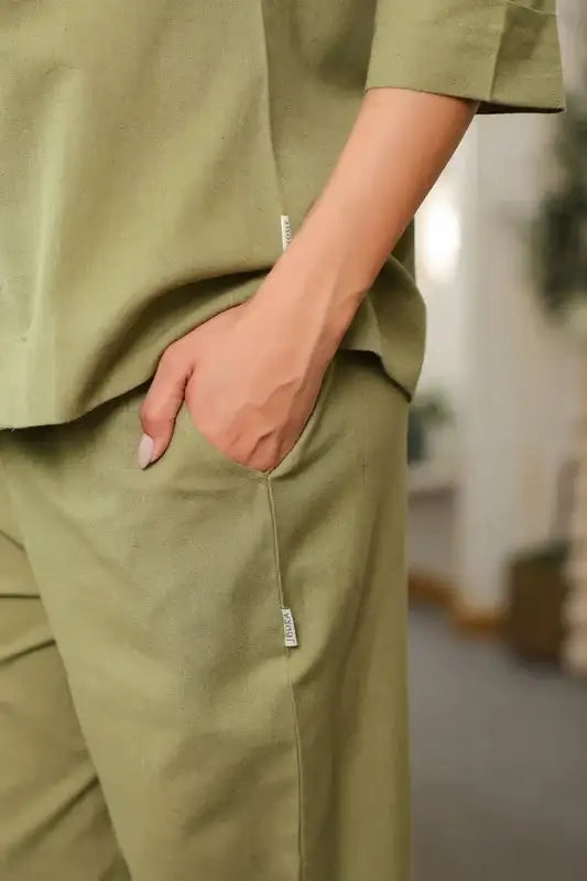 Sage Green Cotton Flex Blazer Co-ord Set