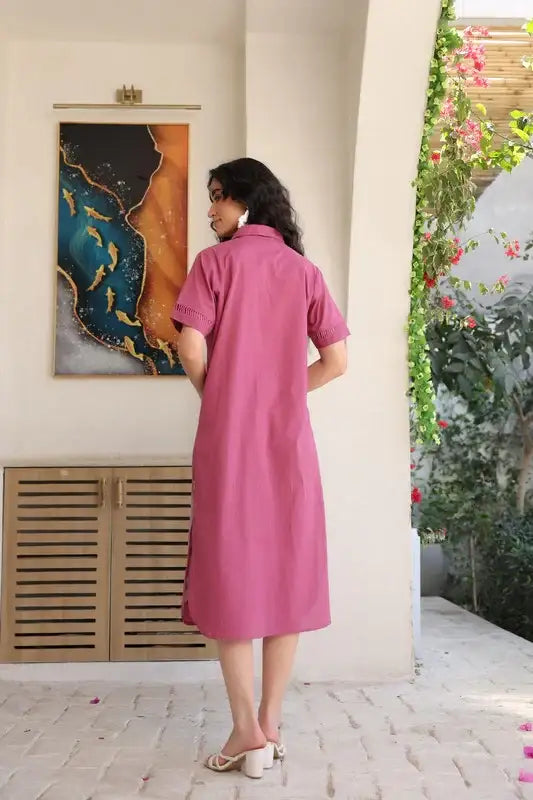 Dusky Flamingo Shirt Cotton Dress