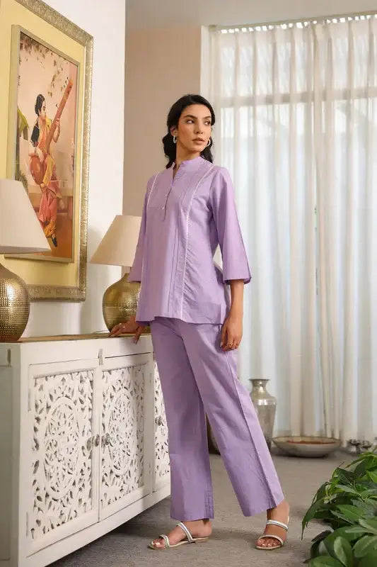 Lavender Bliss with Lace Detailing Cotton Co-ord Set