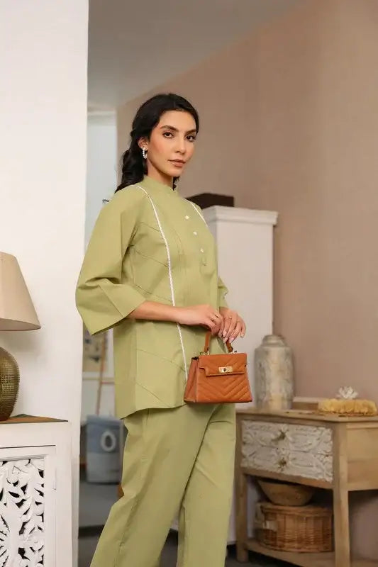 Sage Green with Lace Detailing Cotton Co-ord Set