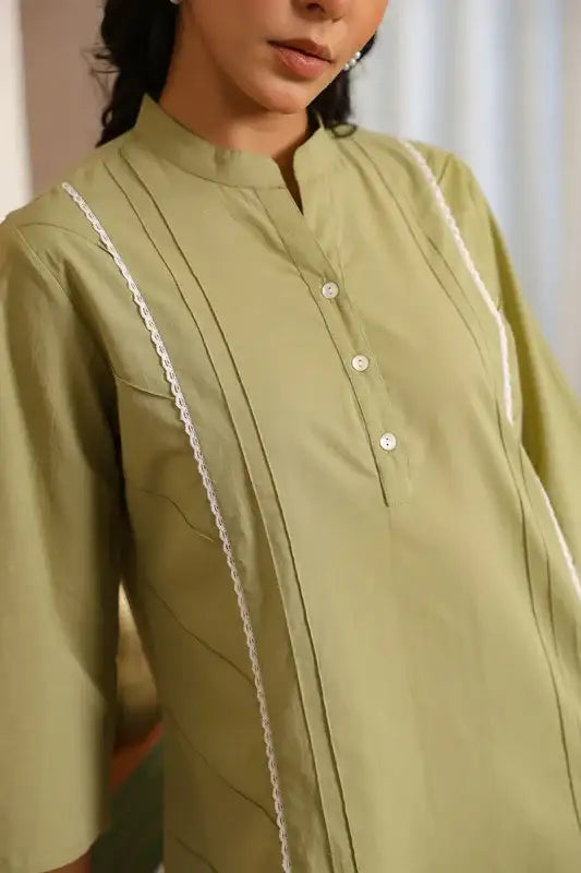 Sage Green with Lace Detailing Cotton Co-ord Set