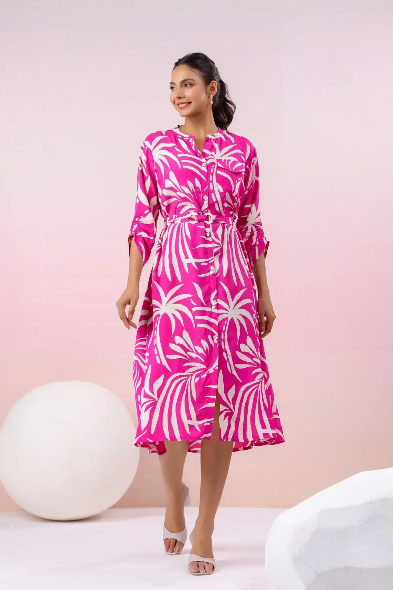 Palm Paradise Pink Russian Silk Dress