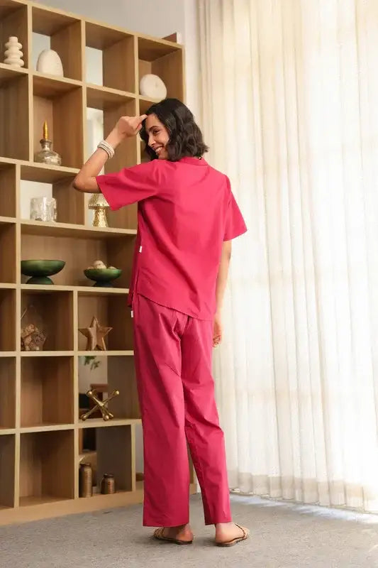 Pink Rosette Charm Embroidered Cotton Co-ord Set