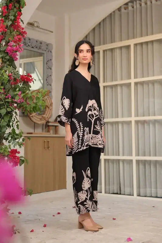 Midnight Botanical Russian Silk Co-ord Set