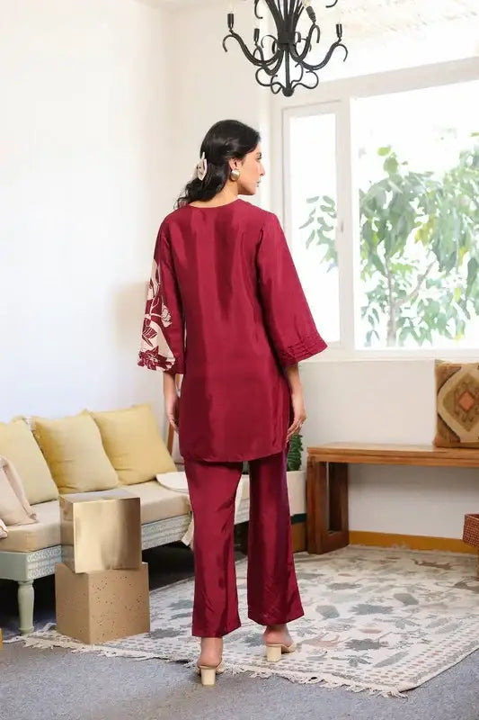 Scarlet Wine Russian Silk Co-ord Set